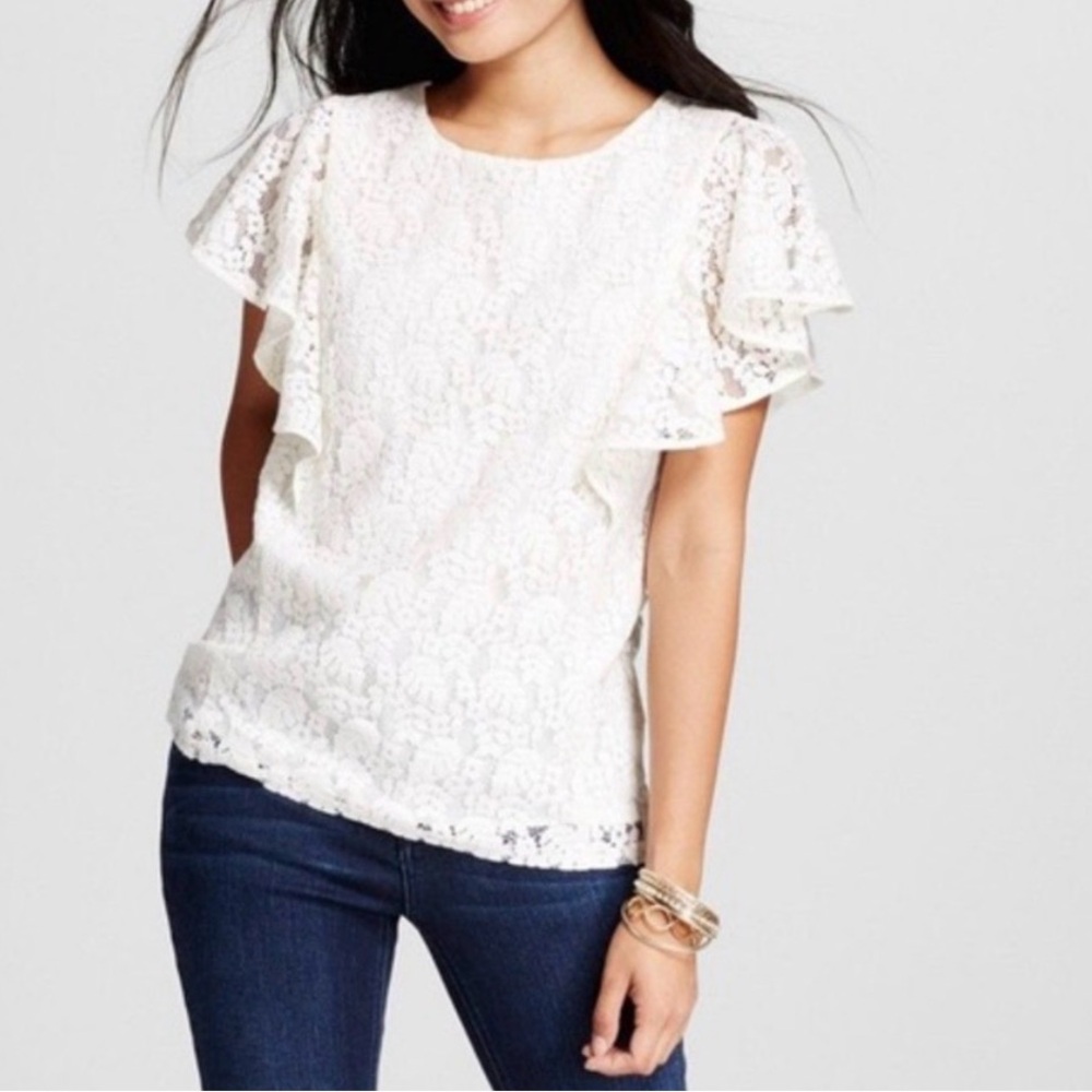 Merona Lacy Flutter Sleeve Top in creamy off white color medium